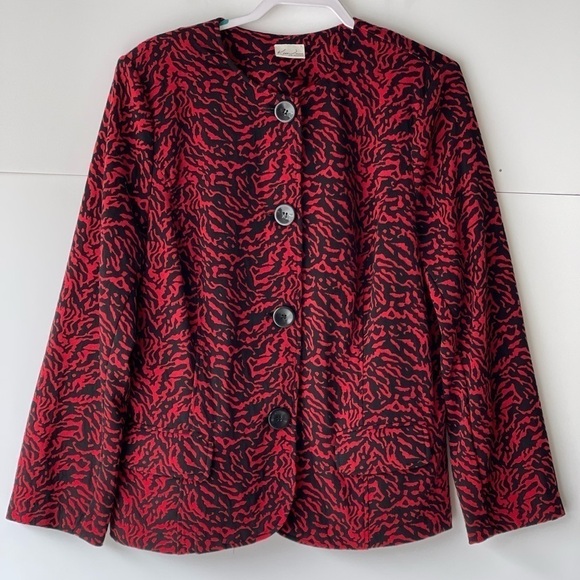 Kim Rogers Women Plus Size Red Cheetah Animal Print Blazer Jacket Coat, 2X(20W) - Picture 6 of 6